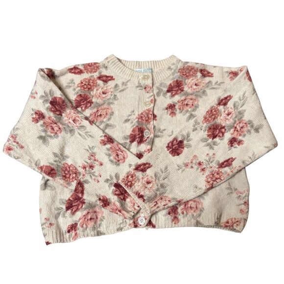 Jamie Scott Silk Angora Blend  Floral Cropped  Vintage Cardigan Jeri-Jo Medium - Picture 1 of 4